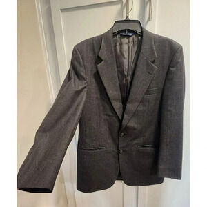 Vintage Burberry Men's Navy Blue Plaid 100% Pure Wool Blazer Sz 38 2 Button